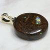Natural Opalizied Wood Fossil and Diamond Gold Pendant