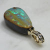 Natural  Australian Boulder  Opal  and Diamond Gold Pendant