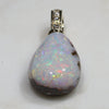 Natural  Australian White Boulder  Opal and Diamond Gold Pendant