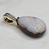 Natural  Australian White Boulder  Opal and Diamond Gold Pendant