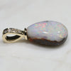 Natural  Australian White Boulder  Opal and Diamond Gold Pendant