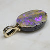 Natural Australian Boulder Opal and Diamond Gold Pendant
