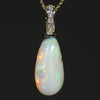Natural Australian White  Boulder  Opal and Diamond Gold Pendant