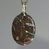 Natural Opalizied Wood Fossil and Diamond Gold Pendant