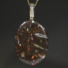 Natural Opalizied Wood Fossil and Diamond Gold Pendant