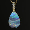 Natural  Australian Boulder  Opal and Diamond Gold Pendant