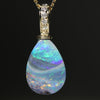 Natural  Australian Boulder  Opal and Diamond Gold Pendant