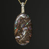 Natural Opalizied Wood Fossil and Diamond Gold Pendant