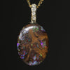 Natural  Australian Boulder Opal Matrix and Diamond Gold Pendant