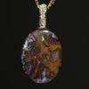 Natural  Australian Boulder Opal Matrix and Diamond Gold Pendant