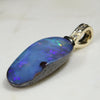 Natural Australian Boulder  Opal and Diamond Gold Pendant