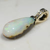 Natural Australian White  Boulder  Opal and Diamond Gold Pendant