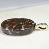 Natural Opalizied Wood Fossil and Diamond Gold Pendant