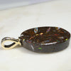 Natural Opalizied Wood Fossil and Diamond Gold Pendant