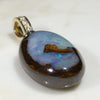 Natural  Australian Boulder  Opal and Diamond Gold Pendant