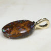 Natural  Australian Boulder Opal Matrix and Diamond Gold Pendant