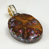 Natural  Australian Boulder Opal Matrix and Diamond Gold Pendant