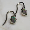Natural Australian Black Crystal  Opal  Silver Earring