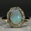Natural Australian Solid Boulder Opal and Diamond Gold Ring - Size 7.75