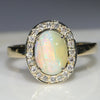 Natural Australian Solid Boulder Opal and Diamond Gold Ring - Size 6.5