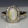 Natural Australian Solid Boulder Opal and Diamond Gold Ring - Size 6.5