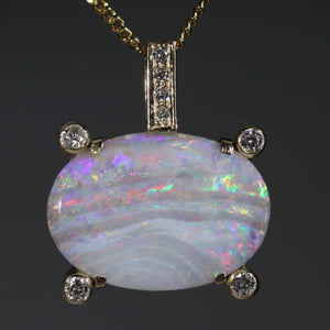 Gold Oval Opal Pendant 18k Gold and Diamonds