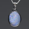 Natural Australian Boulder Opal and Diamond Silver Pendant with Silver Chain