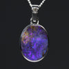 Natural Australian Boulder Opal and Diamond Silver Pendant with Silver Chain