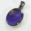 Natural Australian Boulder Opal and Diamond Silver Pendant with Silver Chain