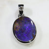 Natural Australian Boulder Opal and Diamond Silver Pendant with Silver Chain