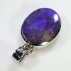 Natural Australian Boulder Opal and Diamond Silver Pendant with Silver Chain