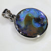 Natural Australian Boulder Opal and Diamond Silver Pendant with Silver Chain