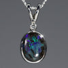 Natural Australian Boulder Opal and Diamond Silver Pendant with Silver Chain