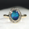 Natural Australian Black Opal and Diamond Gold Ring - Size 6.5