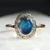Natural Australian Black Opal and Diamond Gold Ring - Size 6.5
