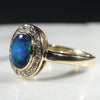 Natural Australian Black Opal and Diamond Gold Ring - Size 6.5