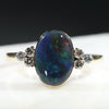 Natural Australian Black Opal and Diamond Gold Ring - Size 8.5