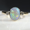Natural Australian White Opal and Diamond  Gold Ring  - Size 6.5