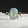 Natural Australian White Opal and Diamond  Gold Ring  - Size 6.5
