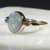 Natural Australian White Opal and Diamond  Gold Ring  - Size 6.5