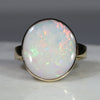 Large White Opal with Bright Flashes of Yellow, Green and Red Gold Ring - Size 7.5