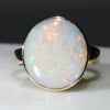 Large White Opal with Bright Flashes of Yellow, Green and Red Gold Ring - Size 7.5
