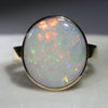 Large White Opal with Bright Flashes of Yellow, Green and Red Gold Ring - Size 7.5