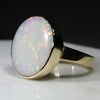 Large White Opal with Bright Flashes of Yellow, Green and Red Gold Ring - Size 7.5
