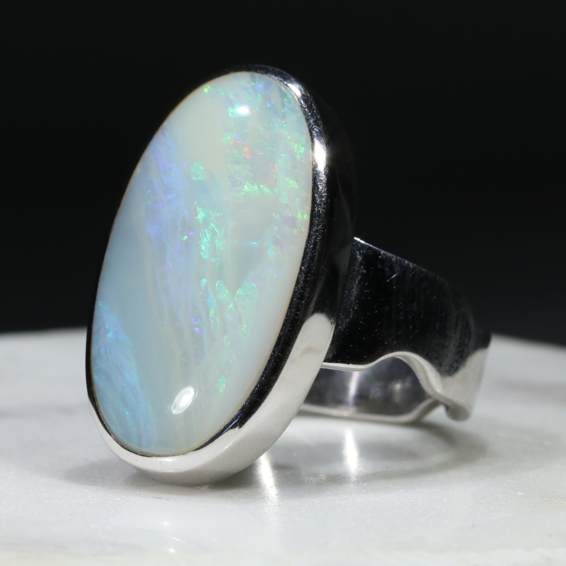 Sterling Silver Fire Opal Ring Sea Blue Fire Opal 925 Bezel Ring –  JJsCollections