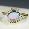 Natural Australian White Boulder Opal and Diamond  Gold Ring Size 7.5