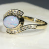 Natural Australian White Boulder Opal and Diamond  Gold Ring Size 7.5
