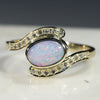 Natural Australian White Boulder Opal and Diamond  Gold Ring Size 7.5