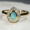 Natural Australian Boulder Opal and Diamond  Gold Ring Size 6.5