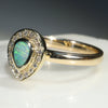 Natural Australian Boulder Opal and Diamond  Gold Ring Size 6.5